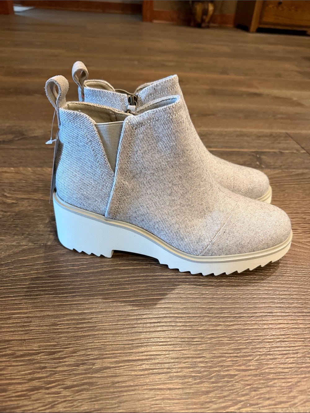 Toms Beige Textile Platform Chelsea Booties